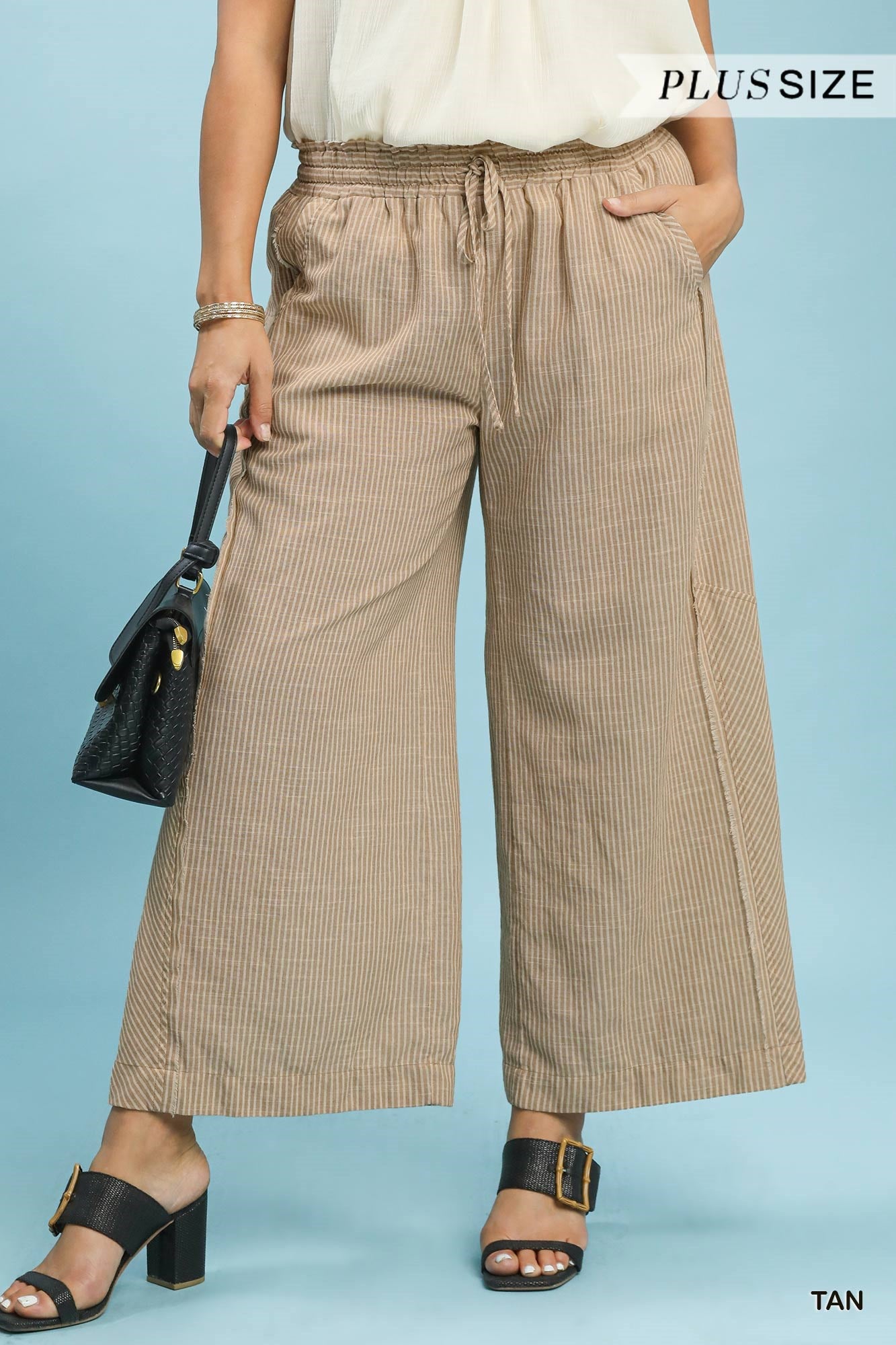 Curvy Zara Linen Blend Striped Wide Leg Pants