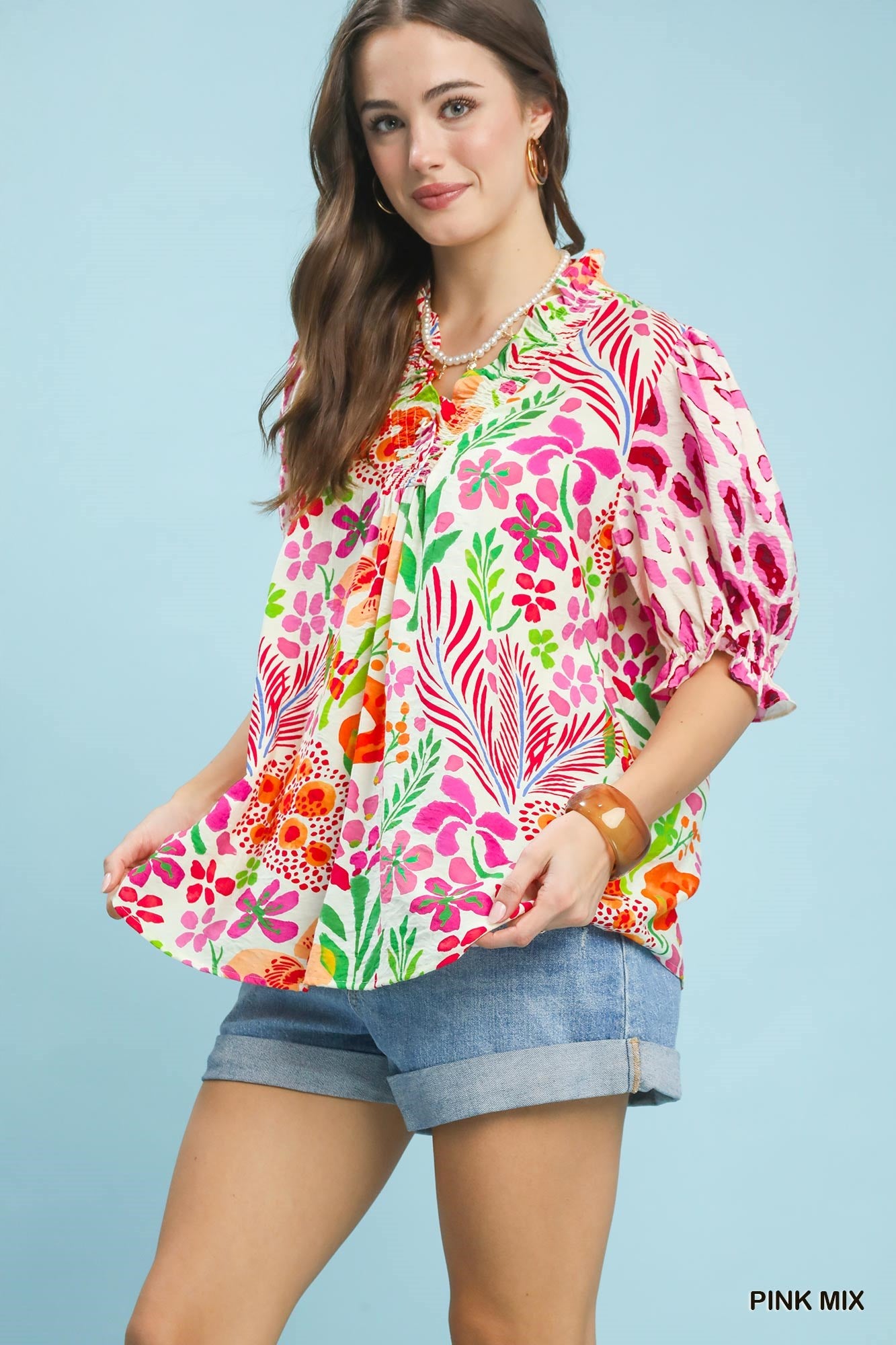 Samantha Summer Floral Ruffle Trim Top