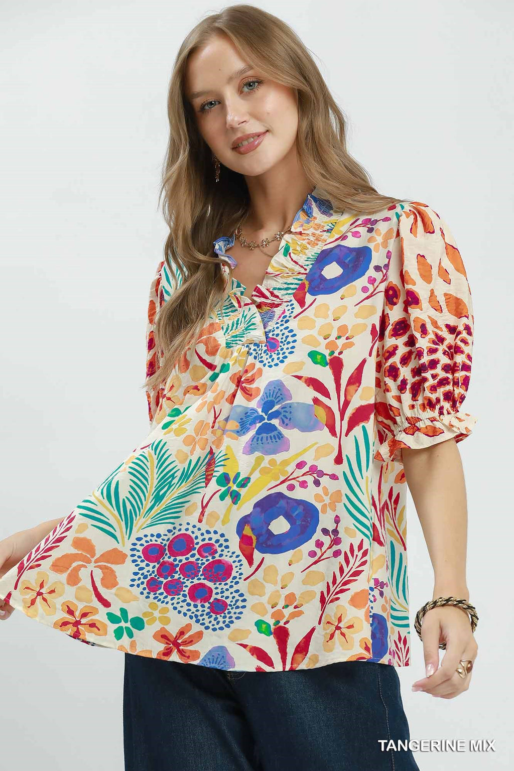 Samantha Summer Floral Ruffle Trim Top