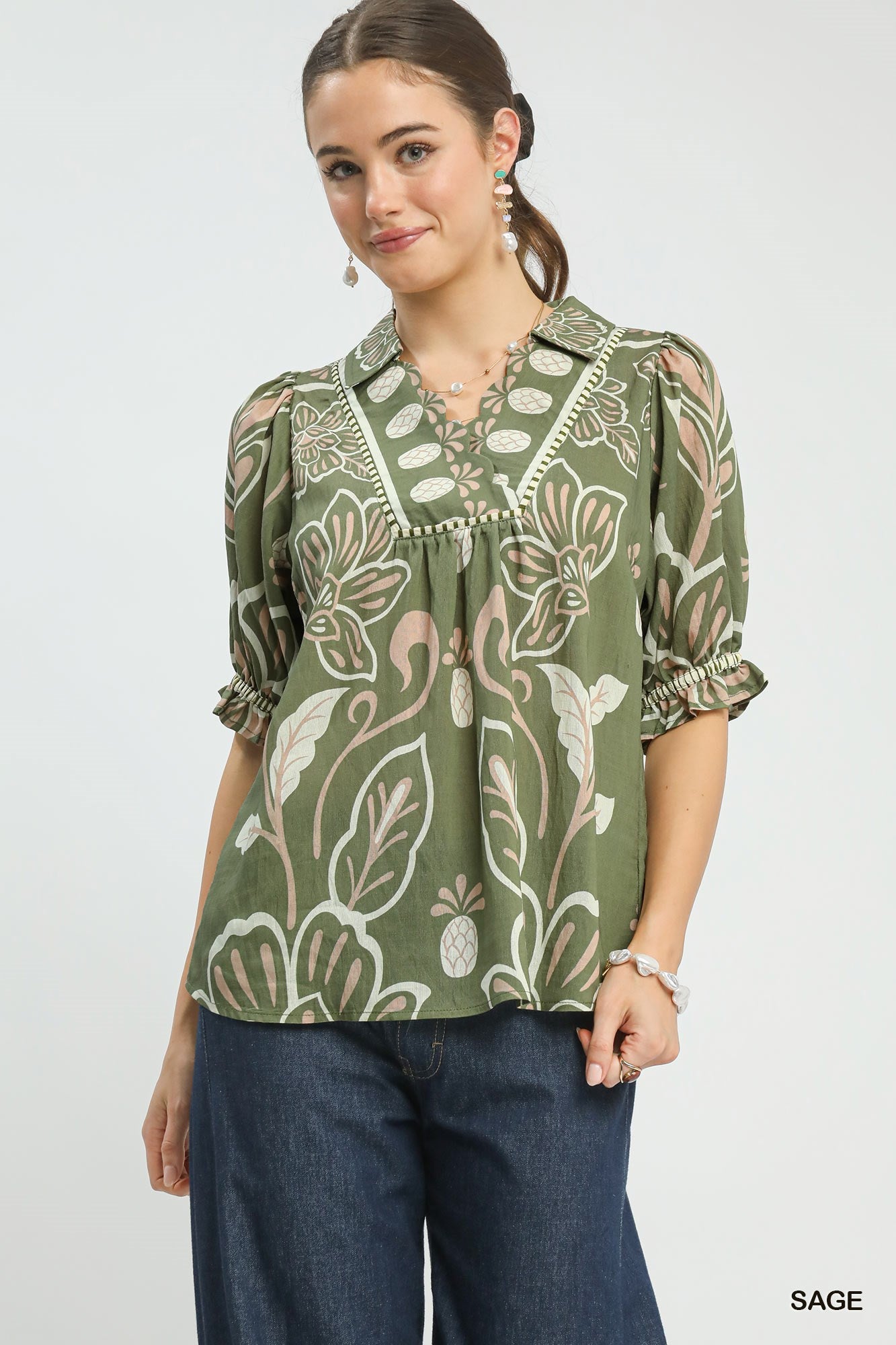 Ellie Boho Floral Puff Sleeve Top