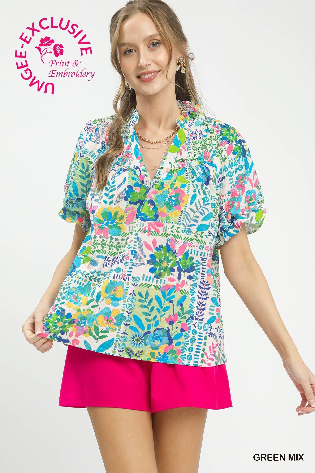 Madison Botanical Print Flutter Sleeve Top
