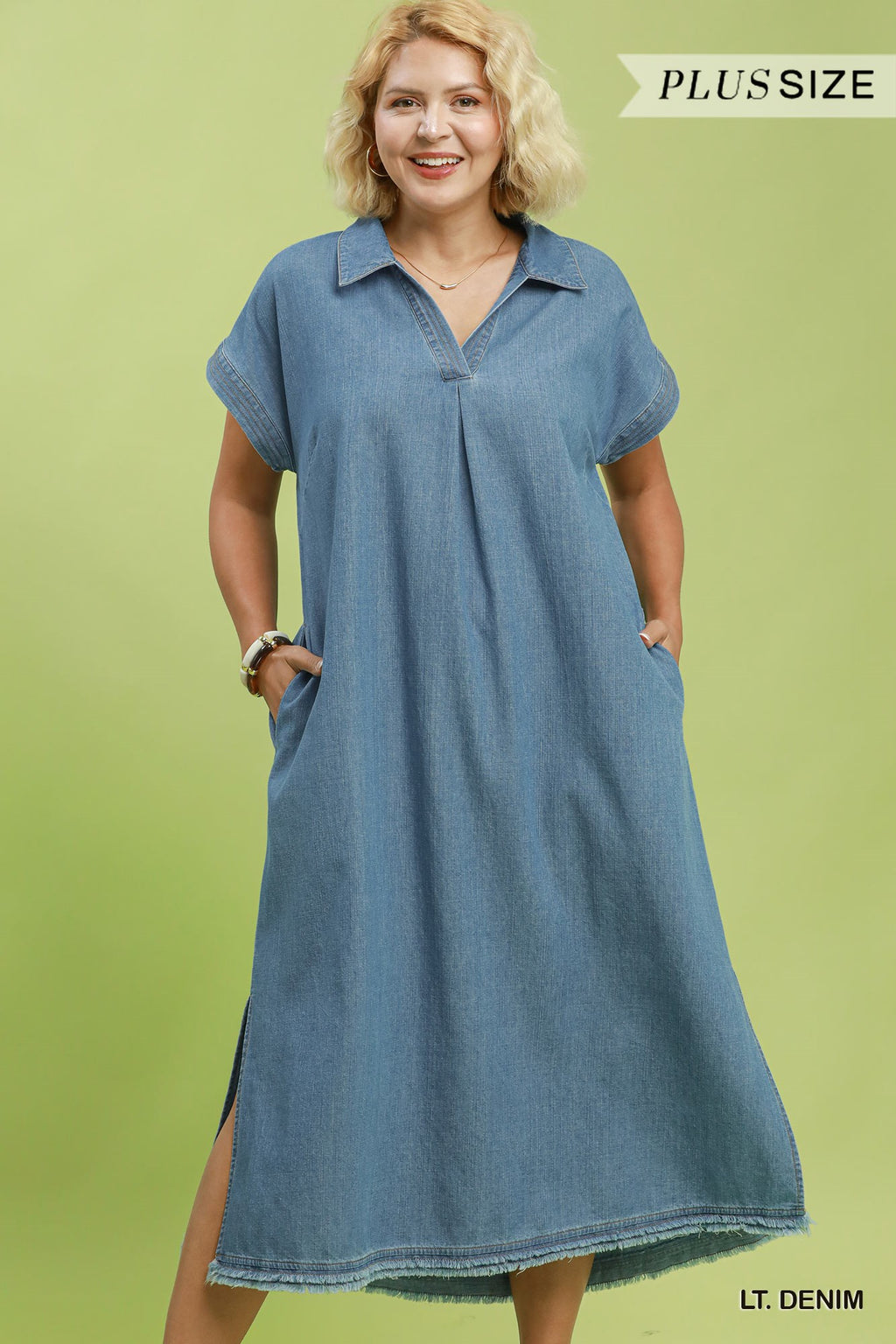 Curvy Savannah Stone Wash Denim Midi Dress