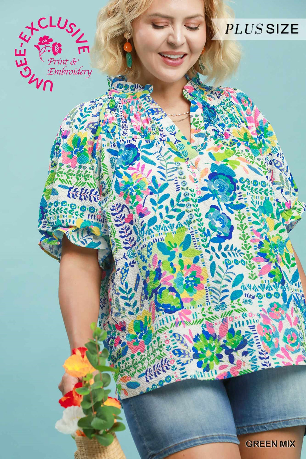 Curvy Madison Botanical Print Flutter Sleeve Top