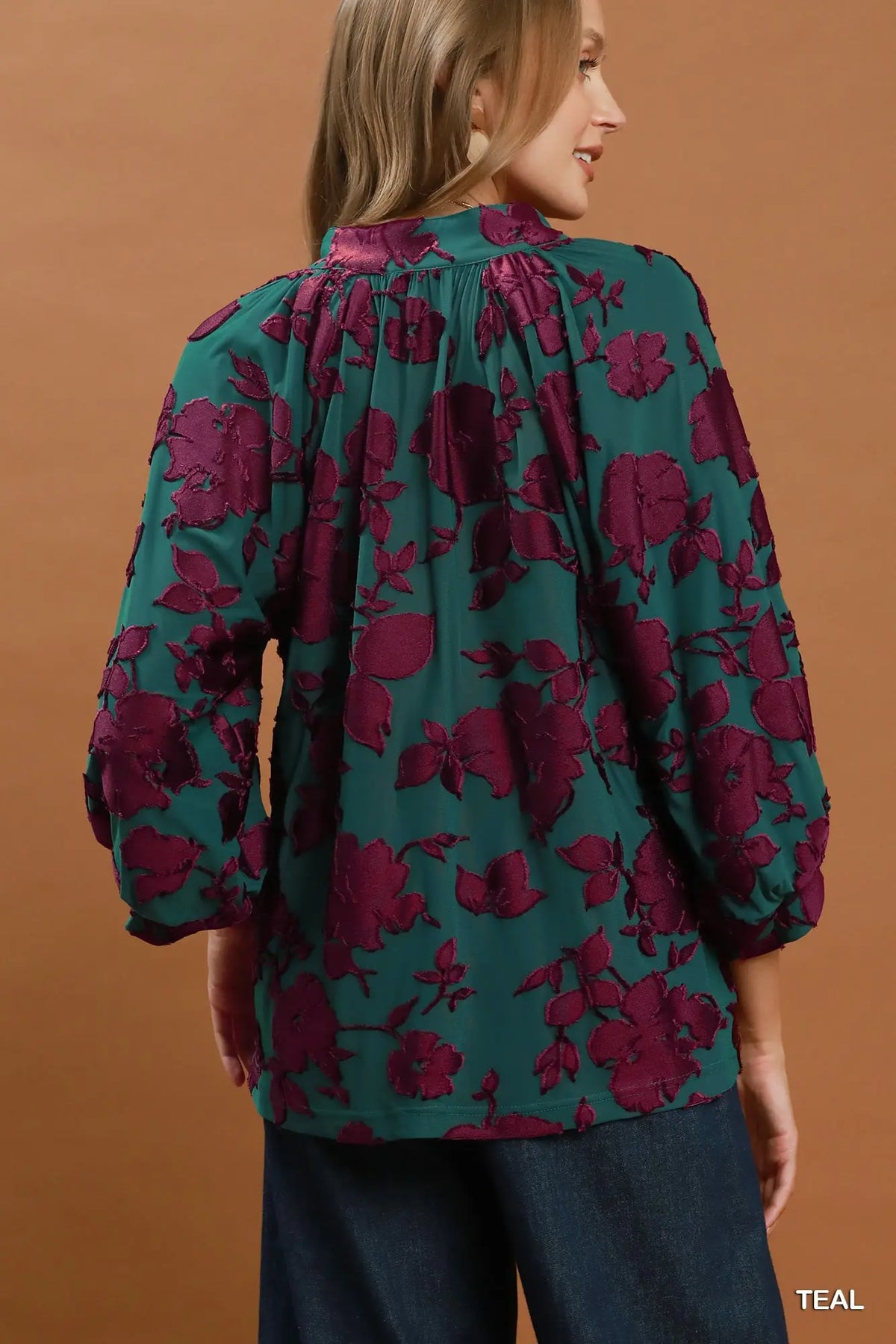 Dawn Textured Floral Ballon Sleeve Top