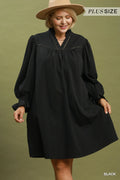 Curvy Jessica Black Textured Puff Sleeve Mini Dress