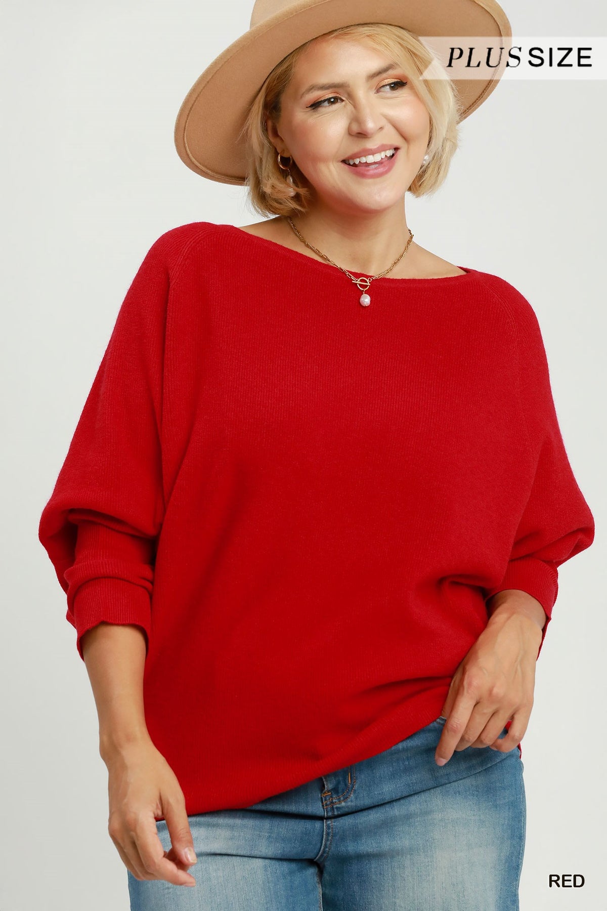 Curvy Claire Boat Neck Knit Sweater Top