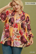 Curvy Mandie Floral Print Button Front Blouse