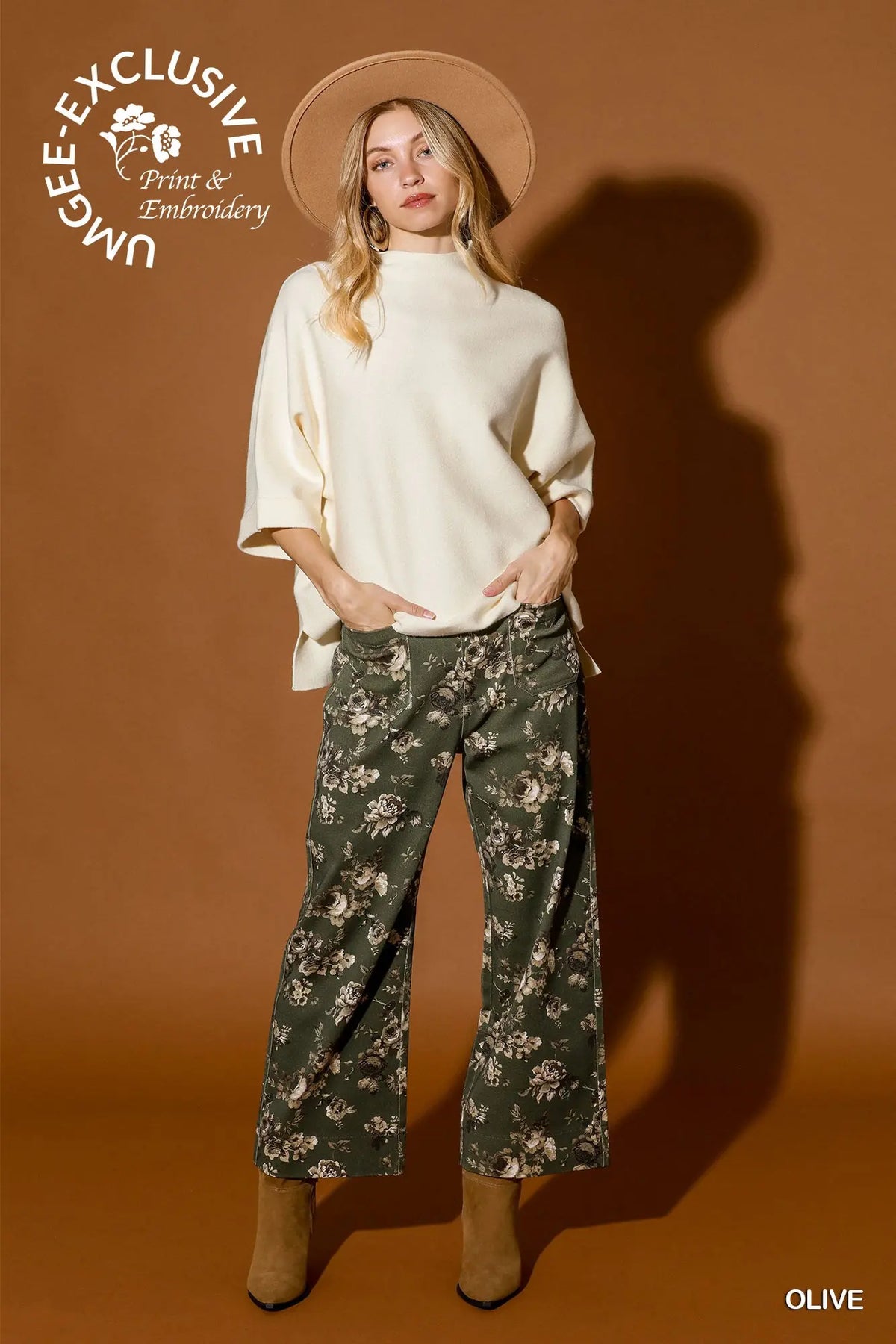 Curvy Hailey Floral Print Wide Leg Pants