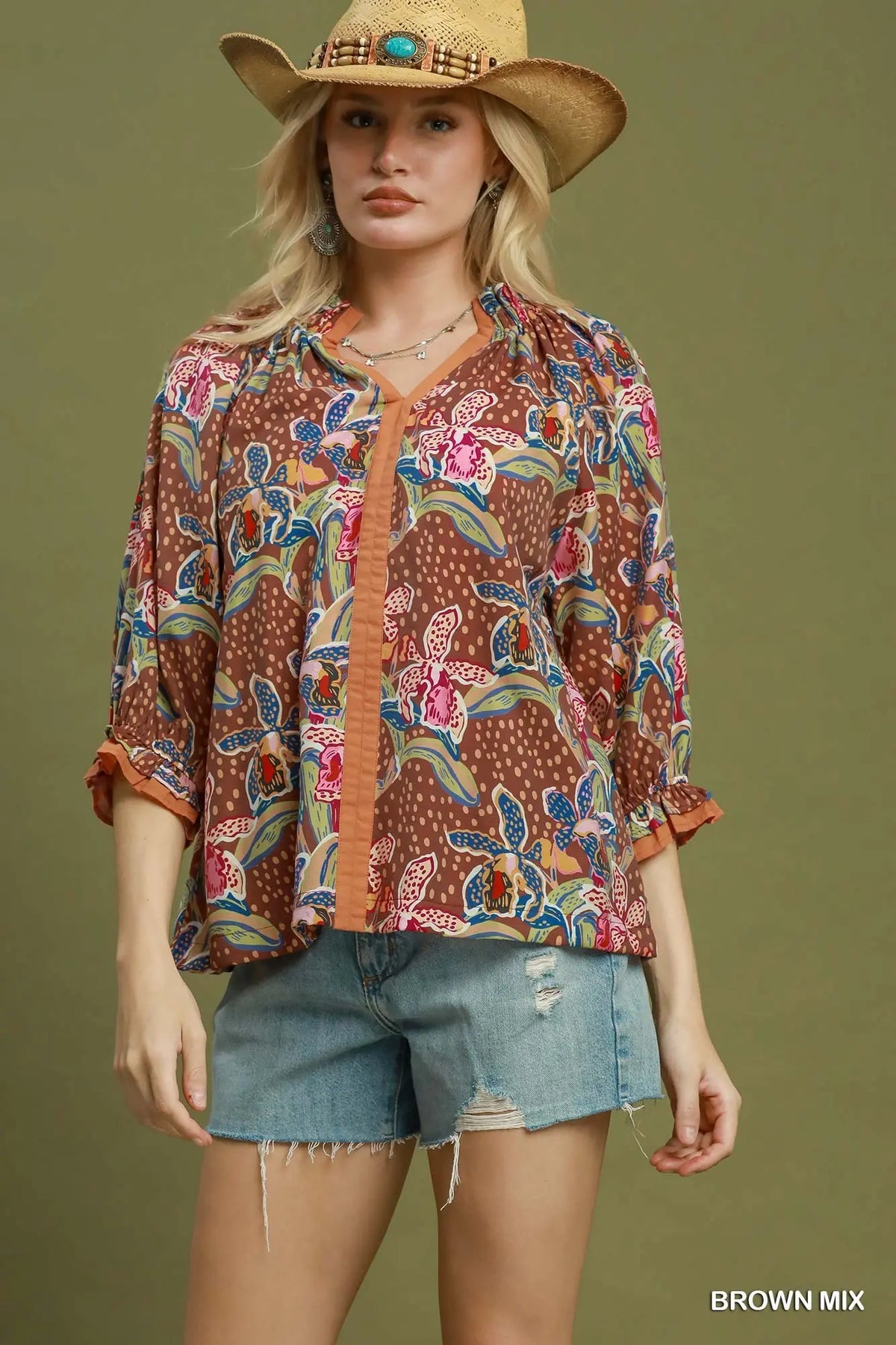 Delaney Floral Contrast Trim Top