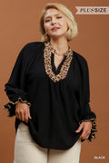 Curvy Larrissa Leopard Trim Ruffle Top