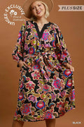 Curvy Wrenly Floral Belted Midi Dress