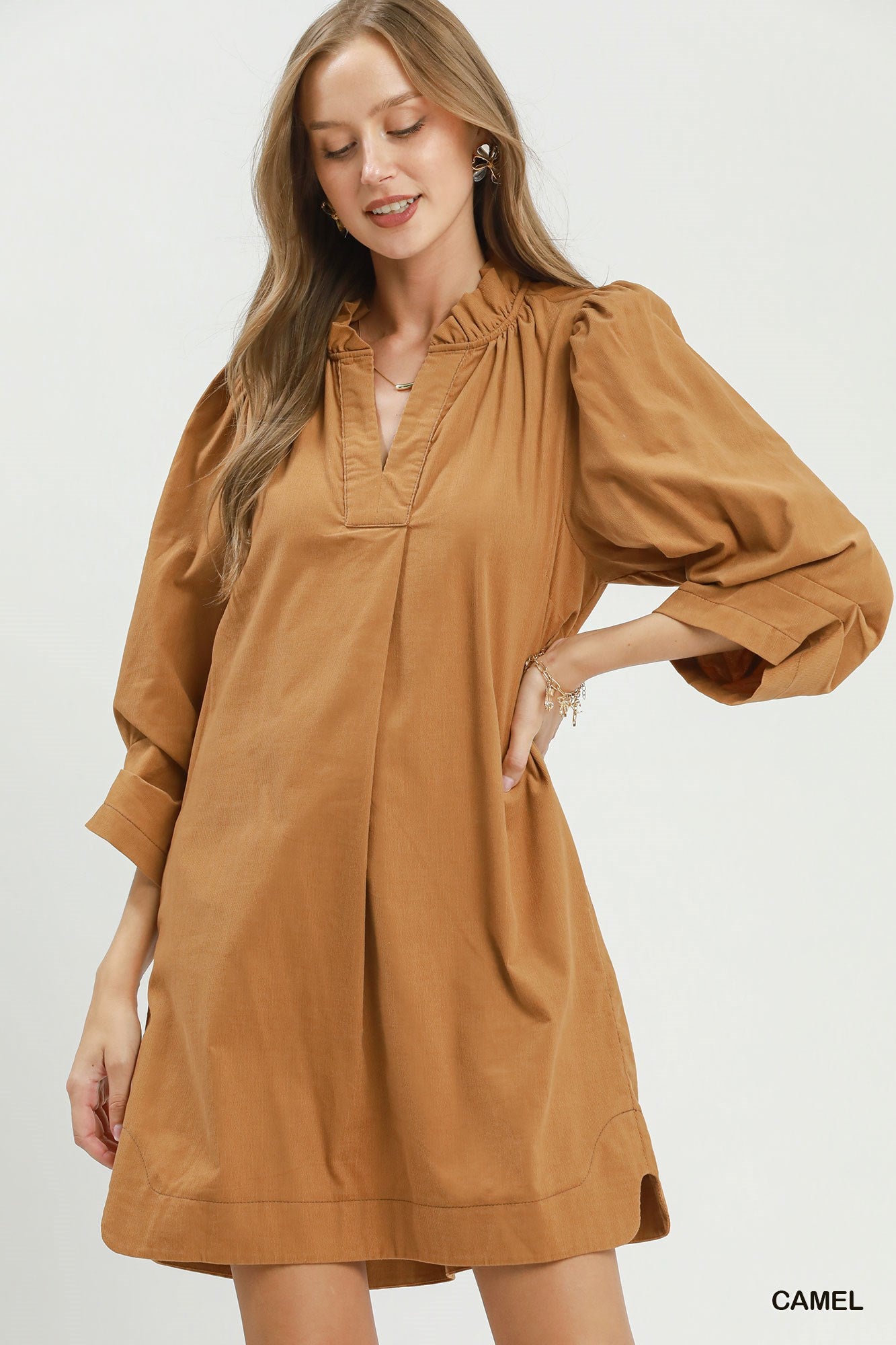 Candace Corduroy Split Neck Shift Dress