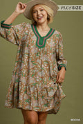 Curvy Jenna Grace Boho Contrast Trim Mini Dress