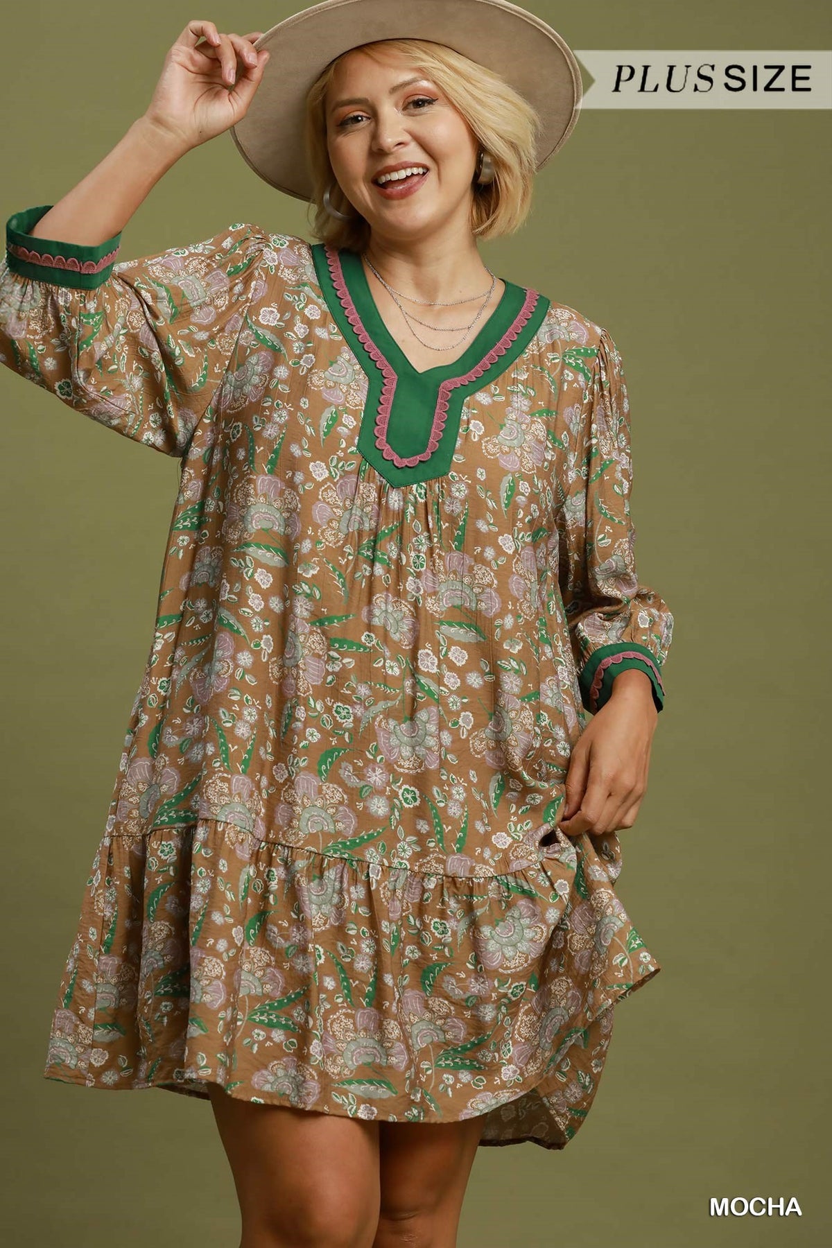 Curvy Jenna Grace Boho Contrast Trim Mini Dress
