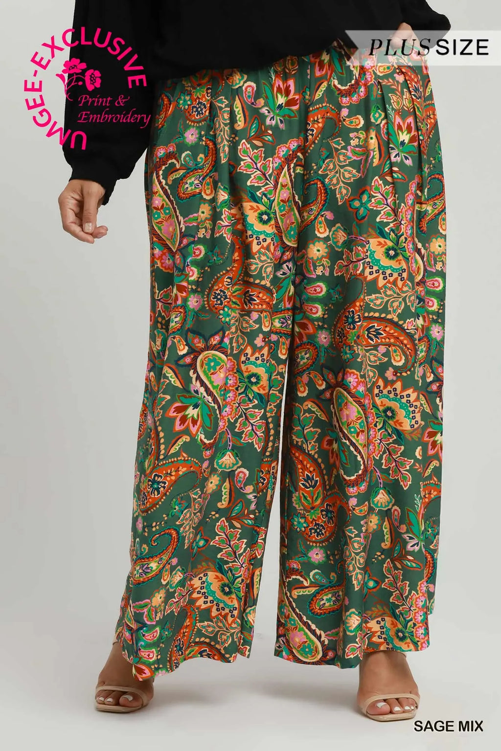 Curvy Paulina Paisley Floral Wide Leg Pants