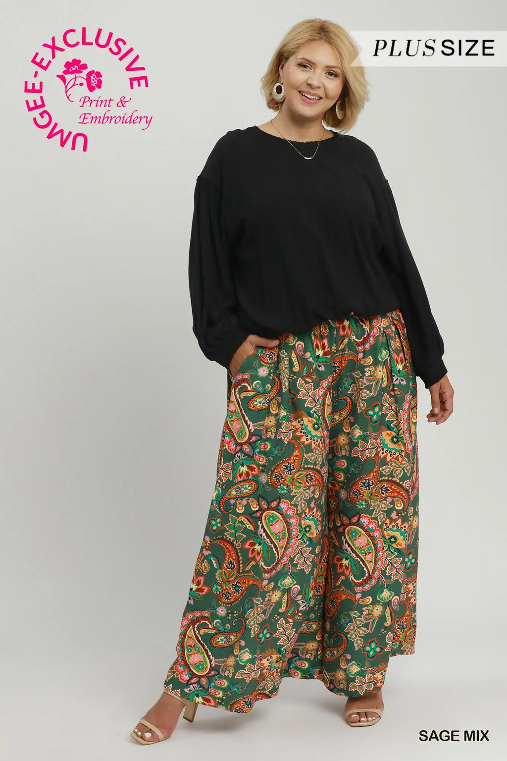 Curvy Paulina Paisley Floral Wide Leg Pants