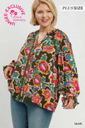 Curvy Sharon Mixed Floral Button Down Top