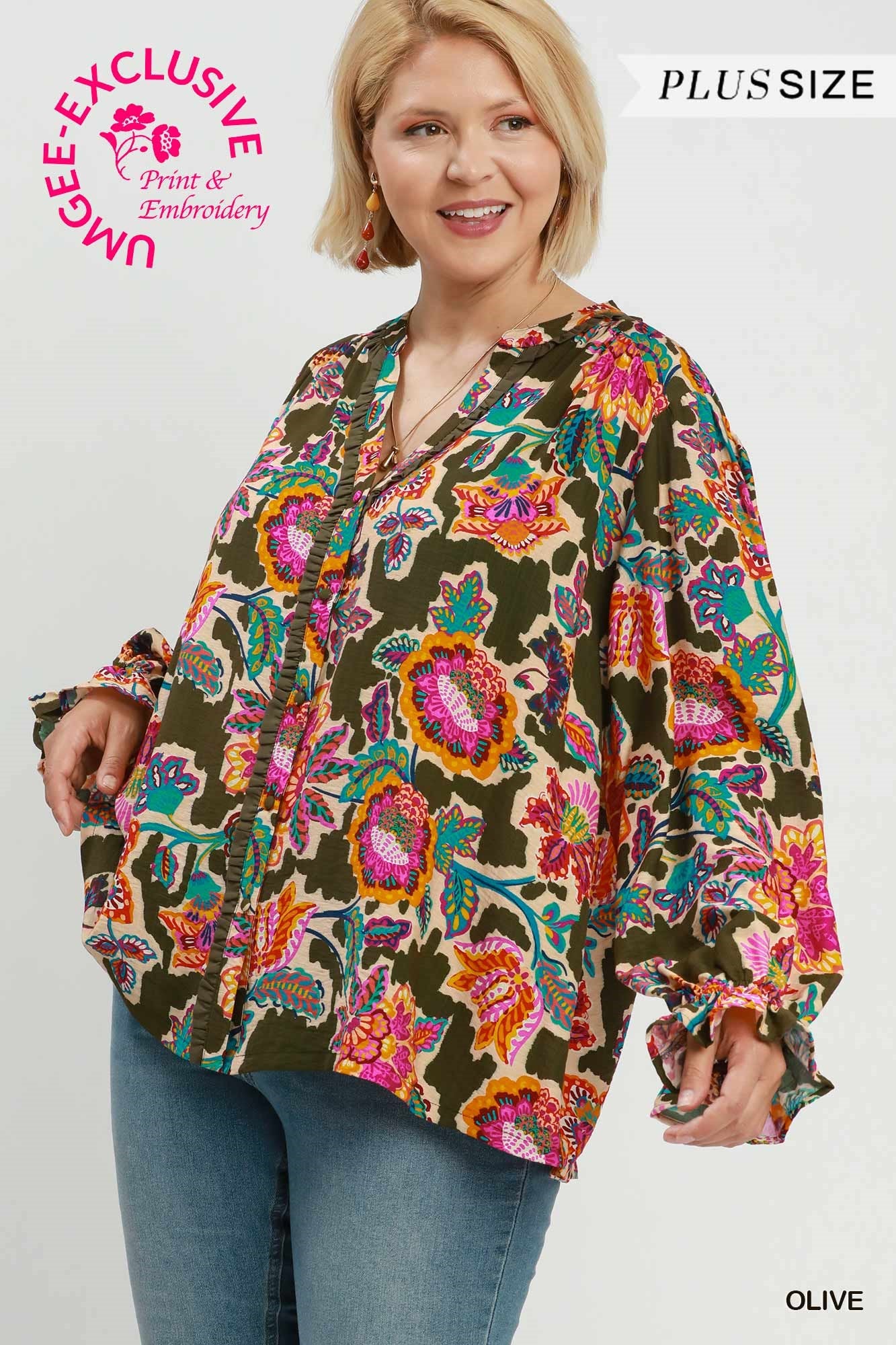 Curvy Sharon Mixed Floral Button Down Top