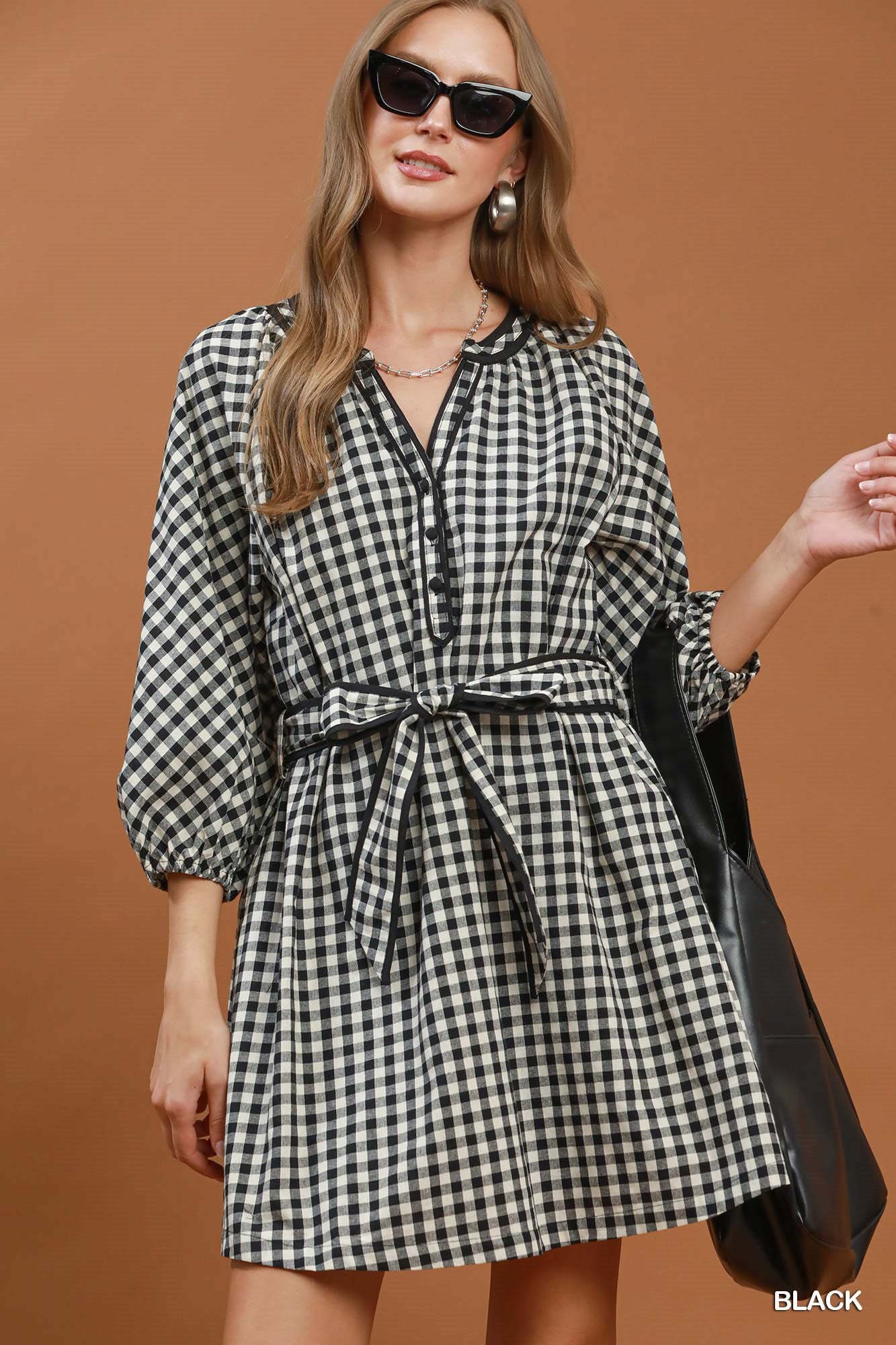 Shayla Living For Gingham Belted Mini Dress