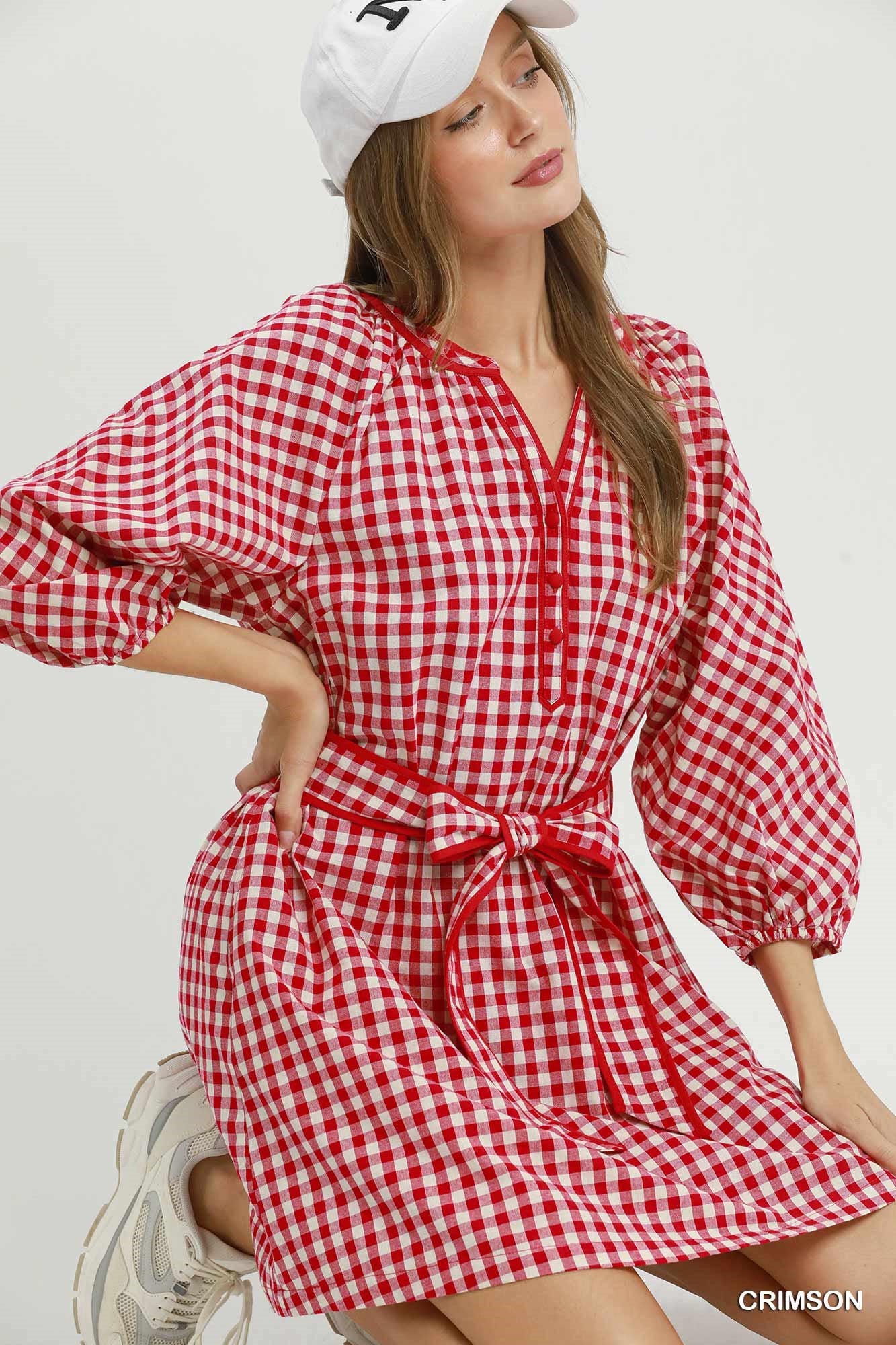 Shayla Living For Gingham Belted Mini Dress