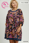 Curvy Paige Paisley Print Balloon Sleeve Dress