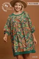 Curvy Arabella Green Patterned Dress