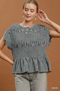 Gerri Gingham Smocked Ruffle Hem Top