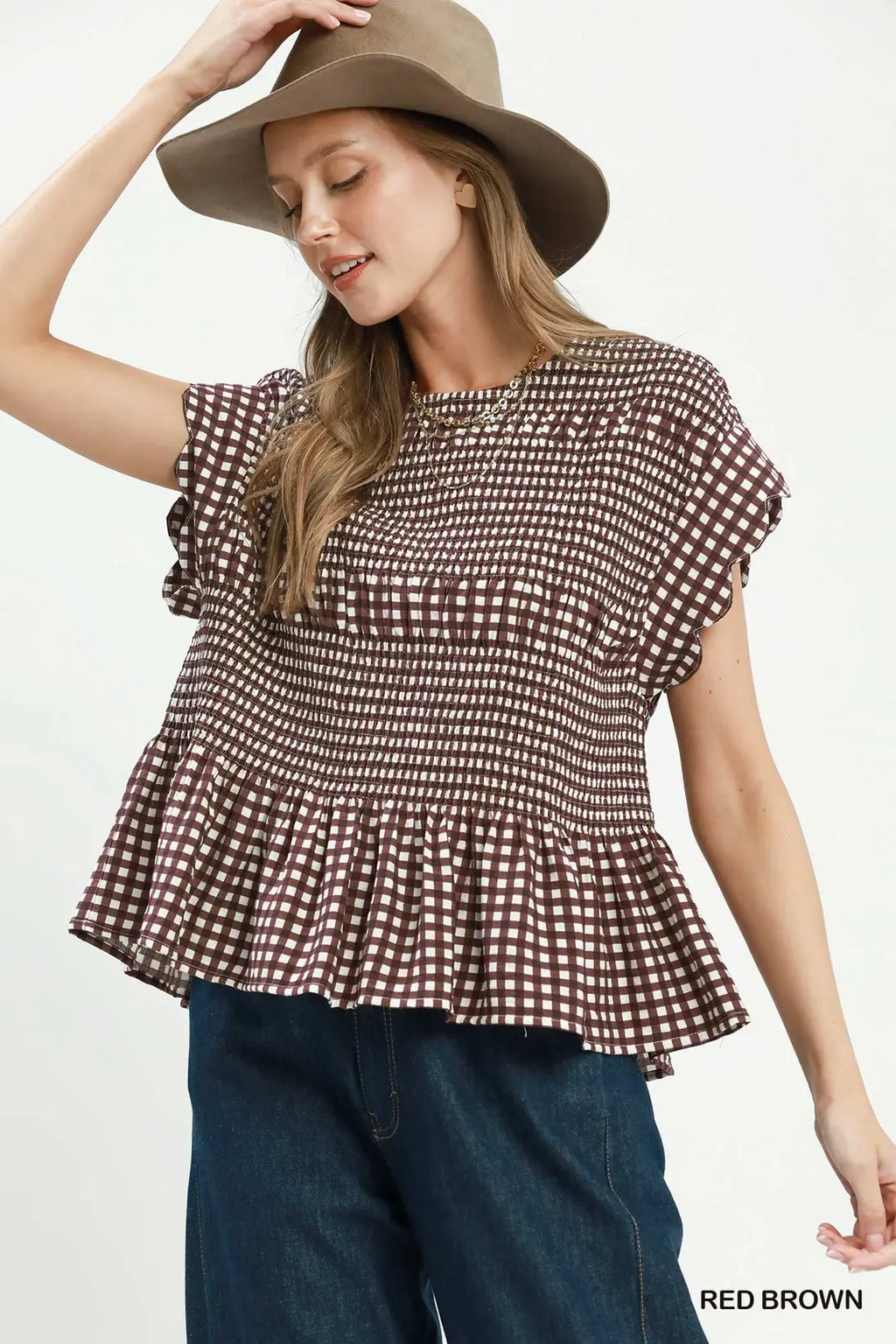 Gerri Gingham Smocked Ruffle Hem Top
