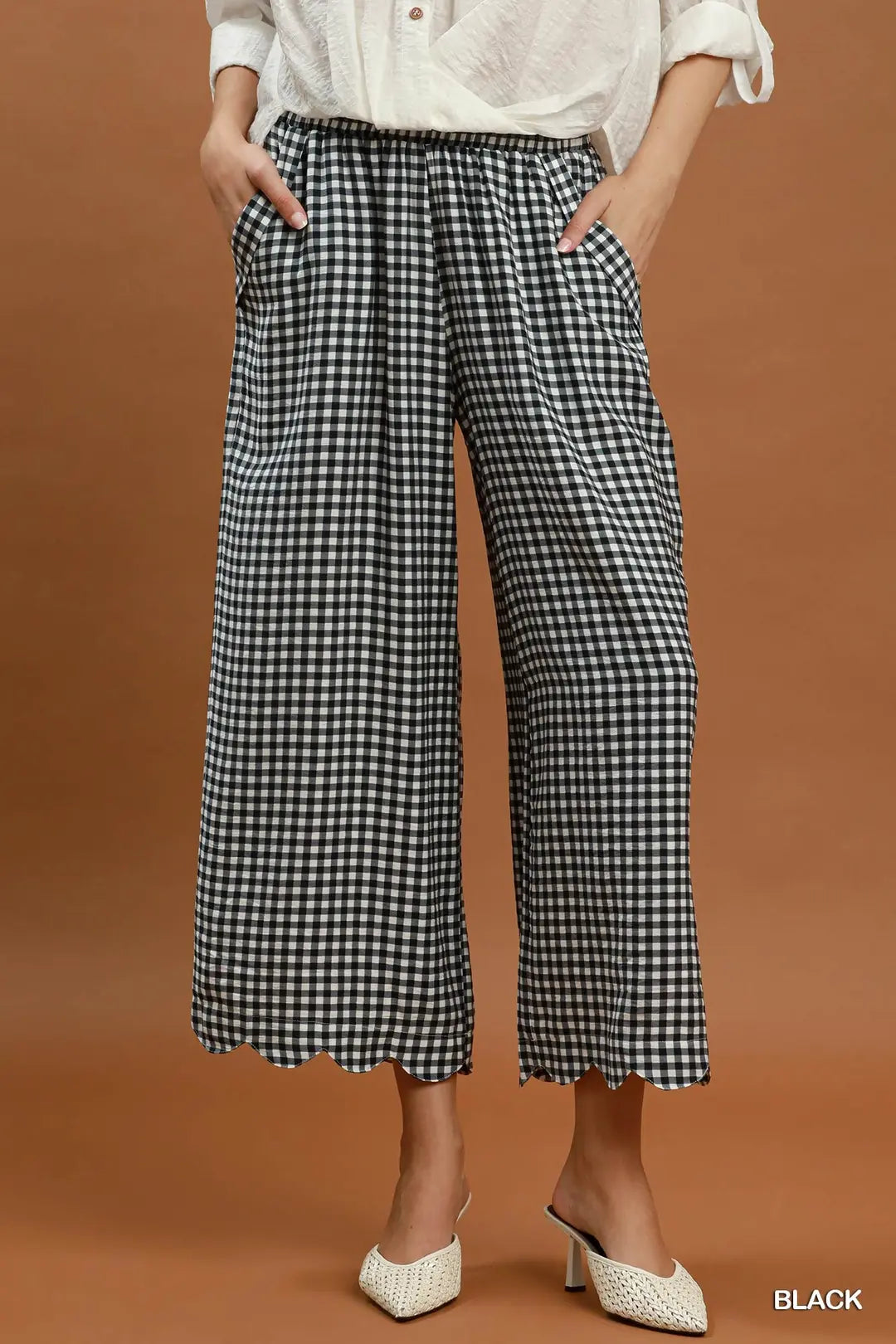 Gerri Gingham Scallop Hem Cropped Pants