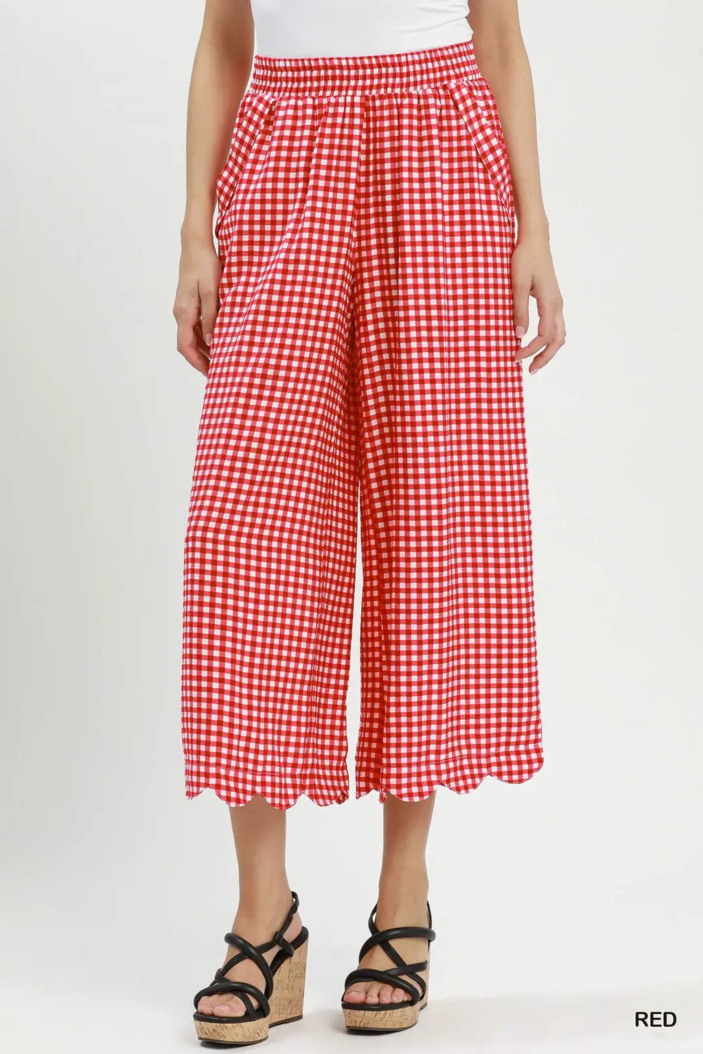 Gerri Gingham Scallop Hem Cropped Pants