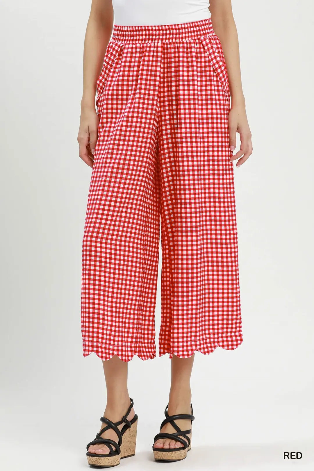 Gerri Gingham Scallop Hem Cropped Pants