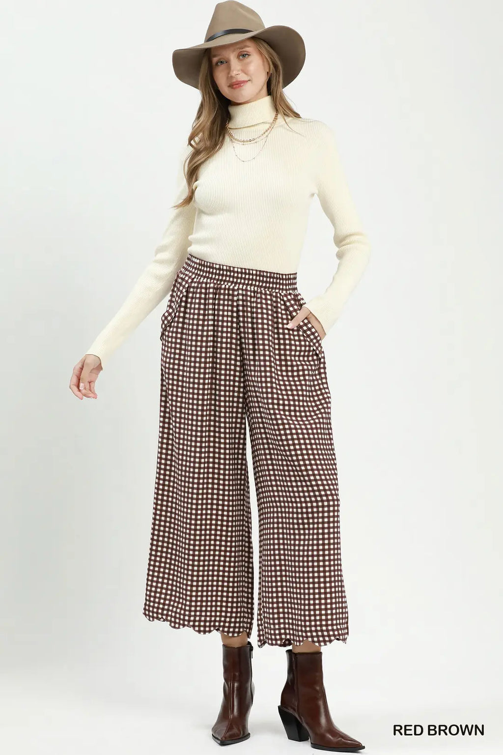 Gerri Gingham Scallop Hem Cropped Pants