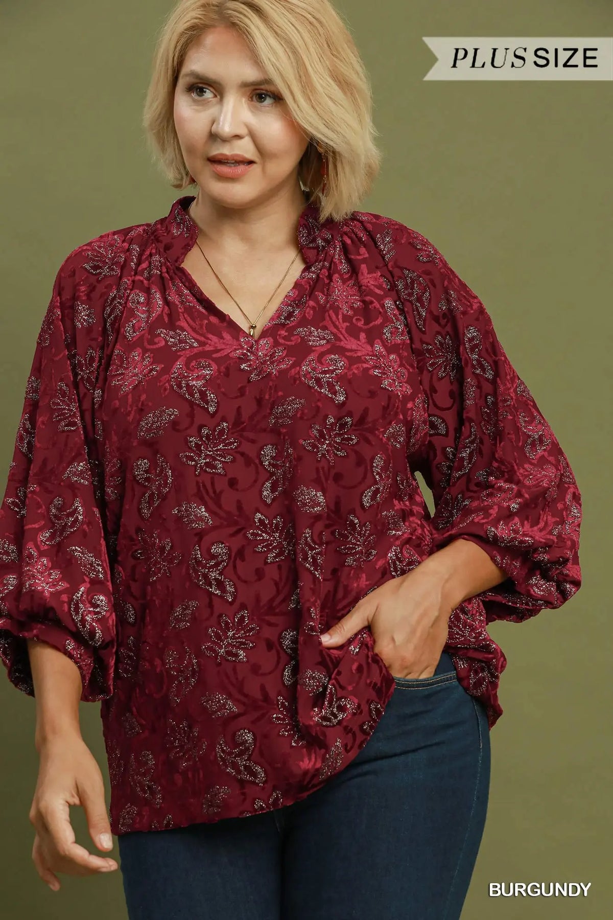 Curvy Serafina Burnout Velvet Floral Top