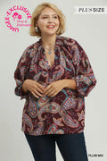 Curvy Kimberly Paisley Print Tie Neck Blouse