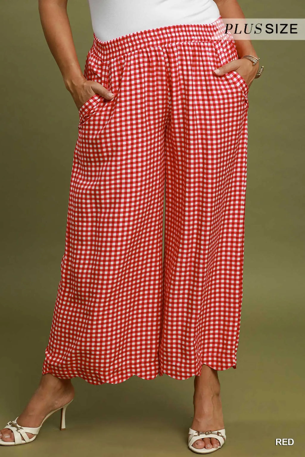 Curvy Gerri Gingham Scallop Hem Cropped Pants