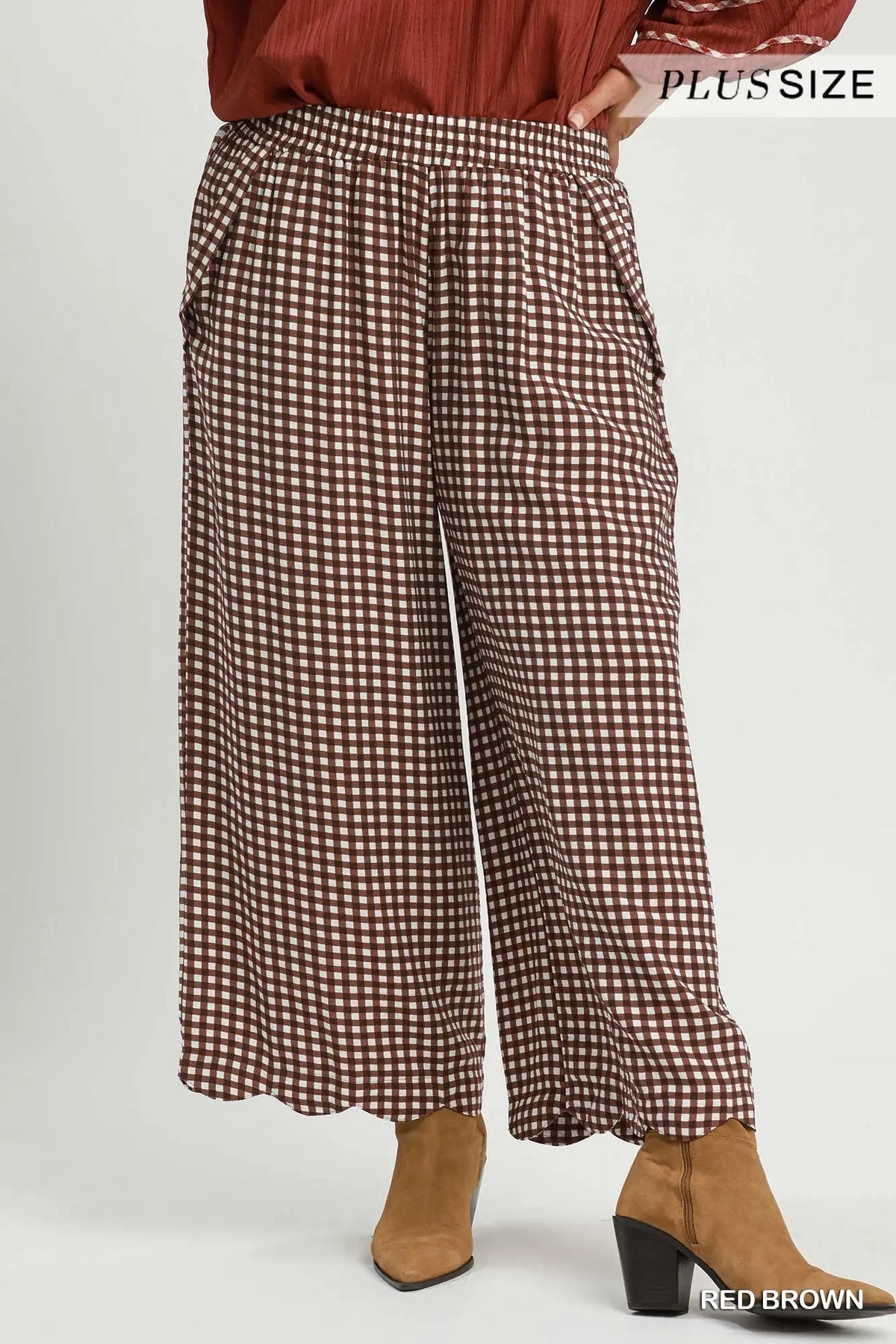 Curvy Gerri Gingham Scallop Hem Cropped Pants