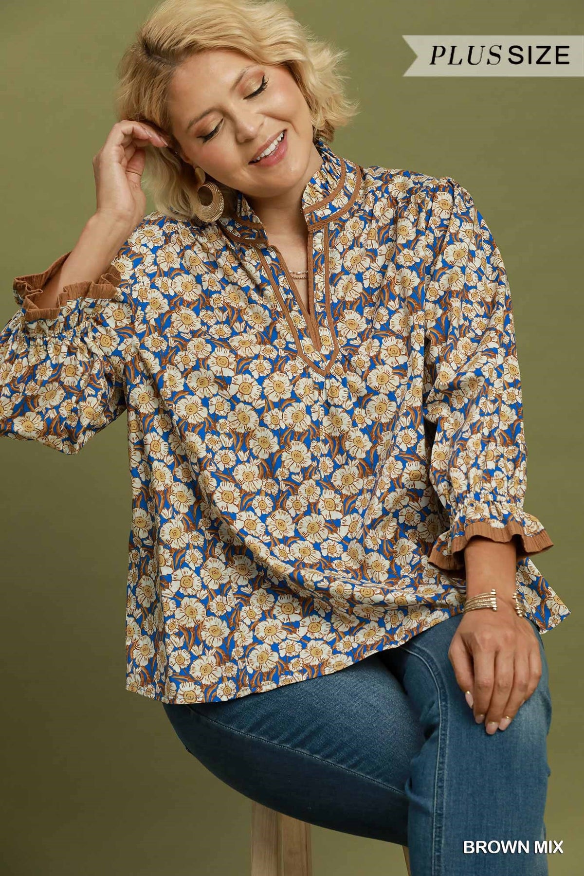 Curvy Jainey Brown Floral Top