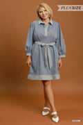 Curvy Cassandra Striped Contrast Belted Dress