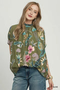 Frenchie Floral Mock Neck Blouse