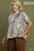Curvy Frenchie Floral Mock Neck Blouse