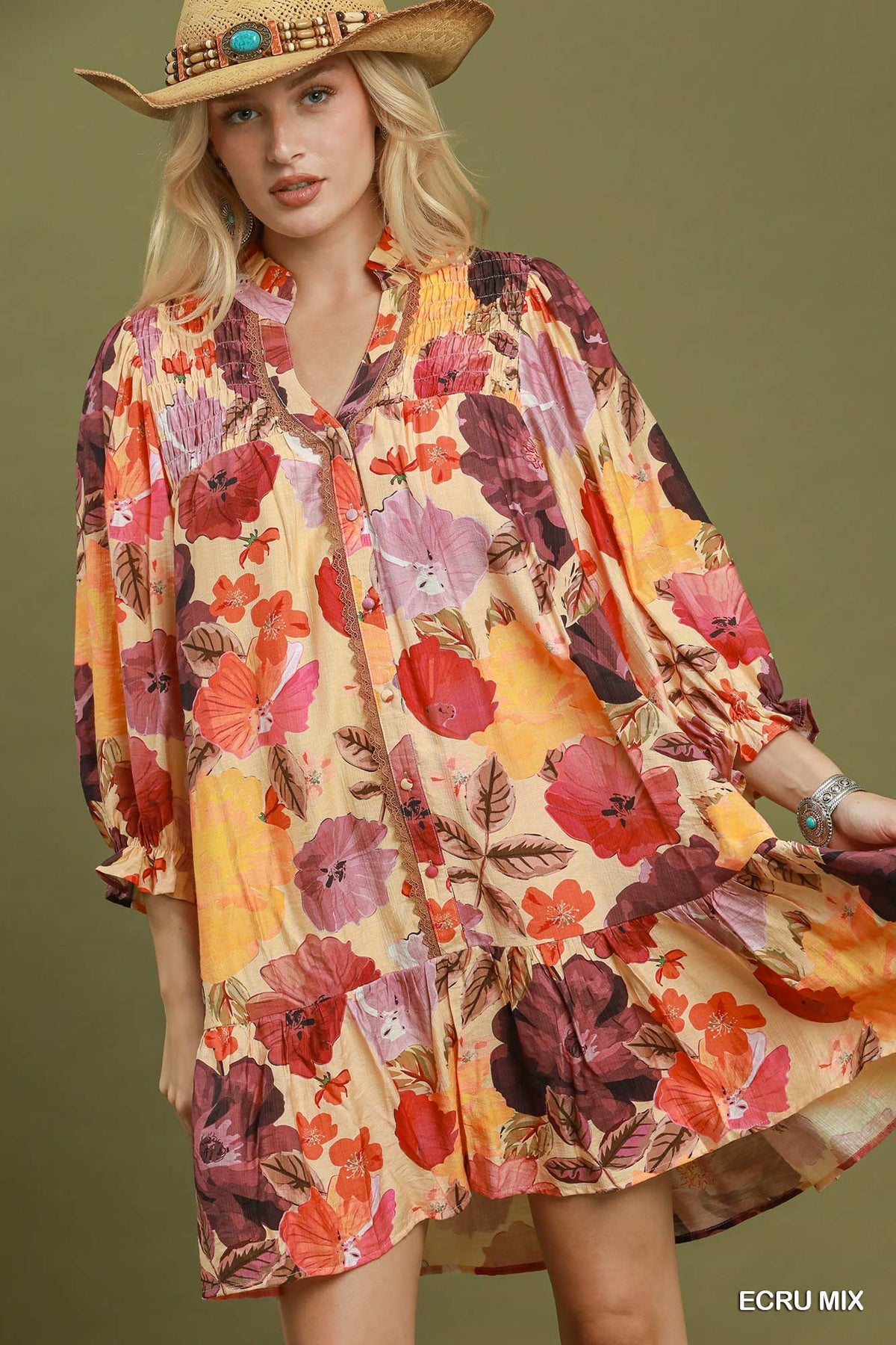 Elora Floral Print Yoke Mini Dress