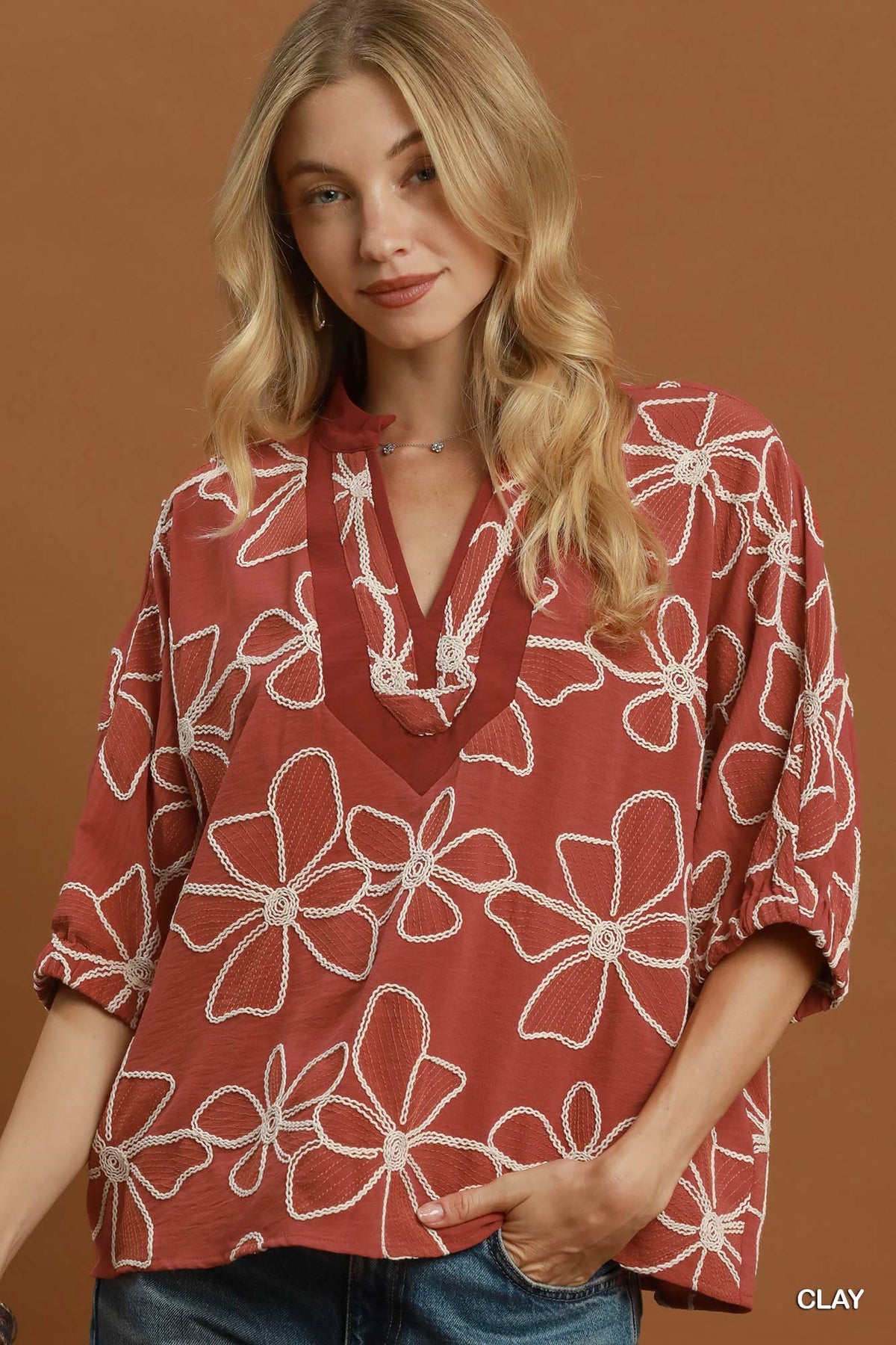 Gianna Floral Embroidered Batwing Top