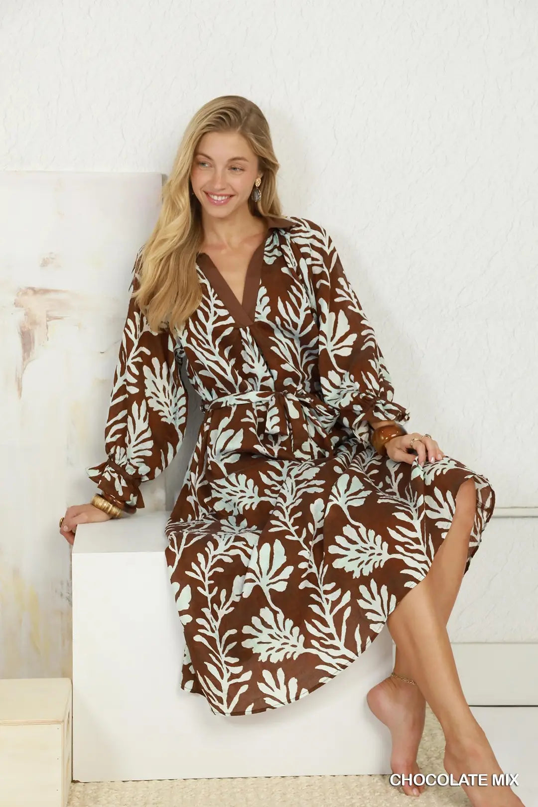 Chelsey Chocolate Mix Printed Midi Dress