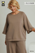 Curvy Sabrina Spaceknit Rufle Sleeve Top