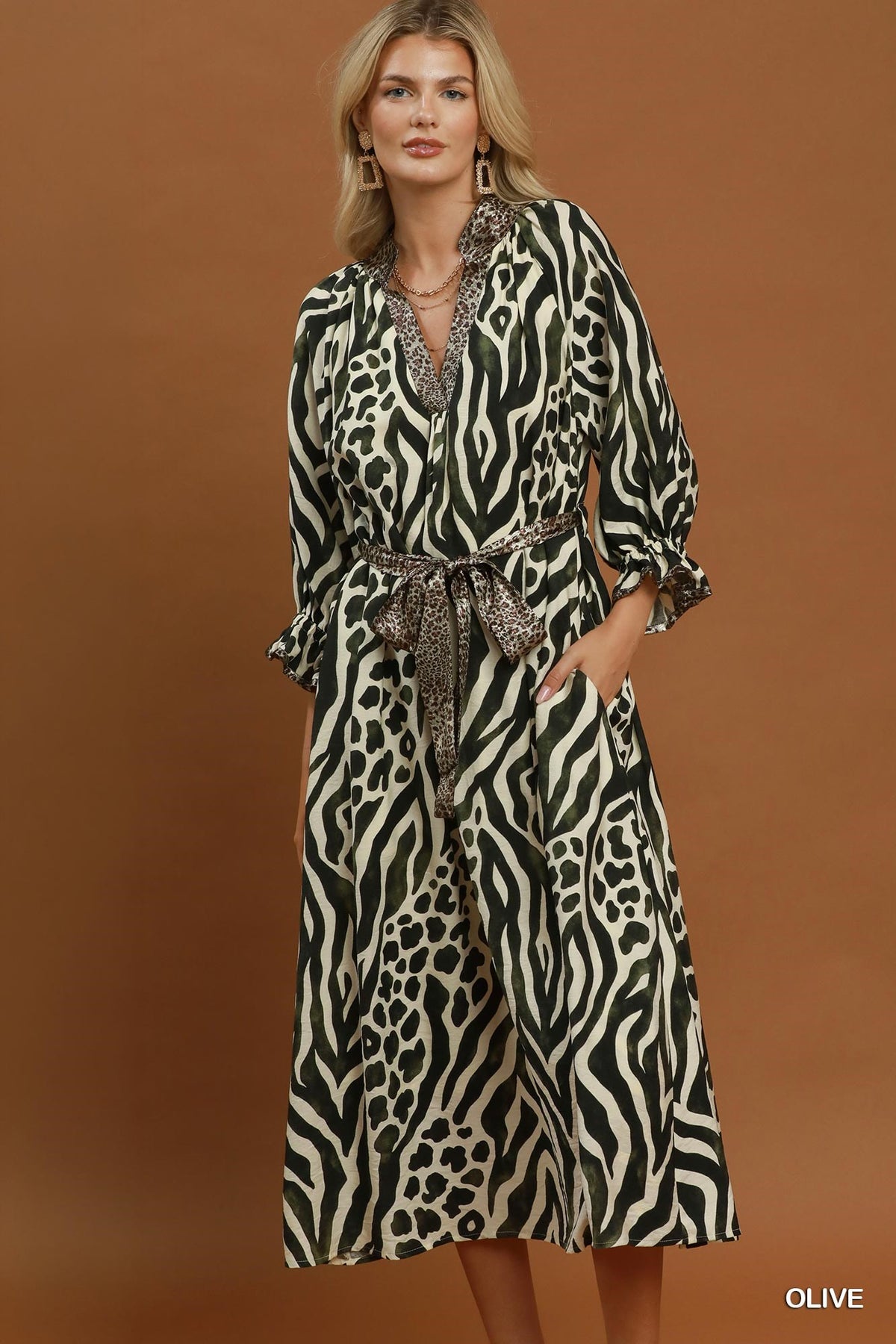 Mindy Mixed Animal Print Midi Dress