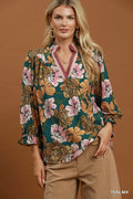 Candi Floral Contrast Ruffle Sleeve Top