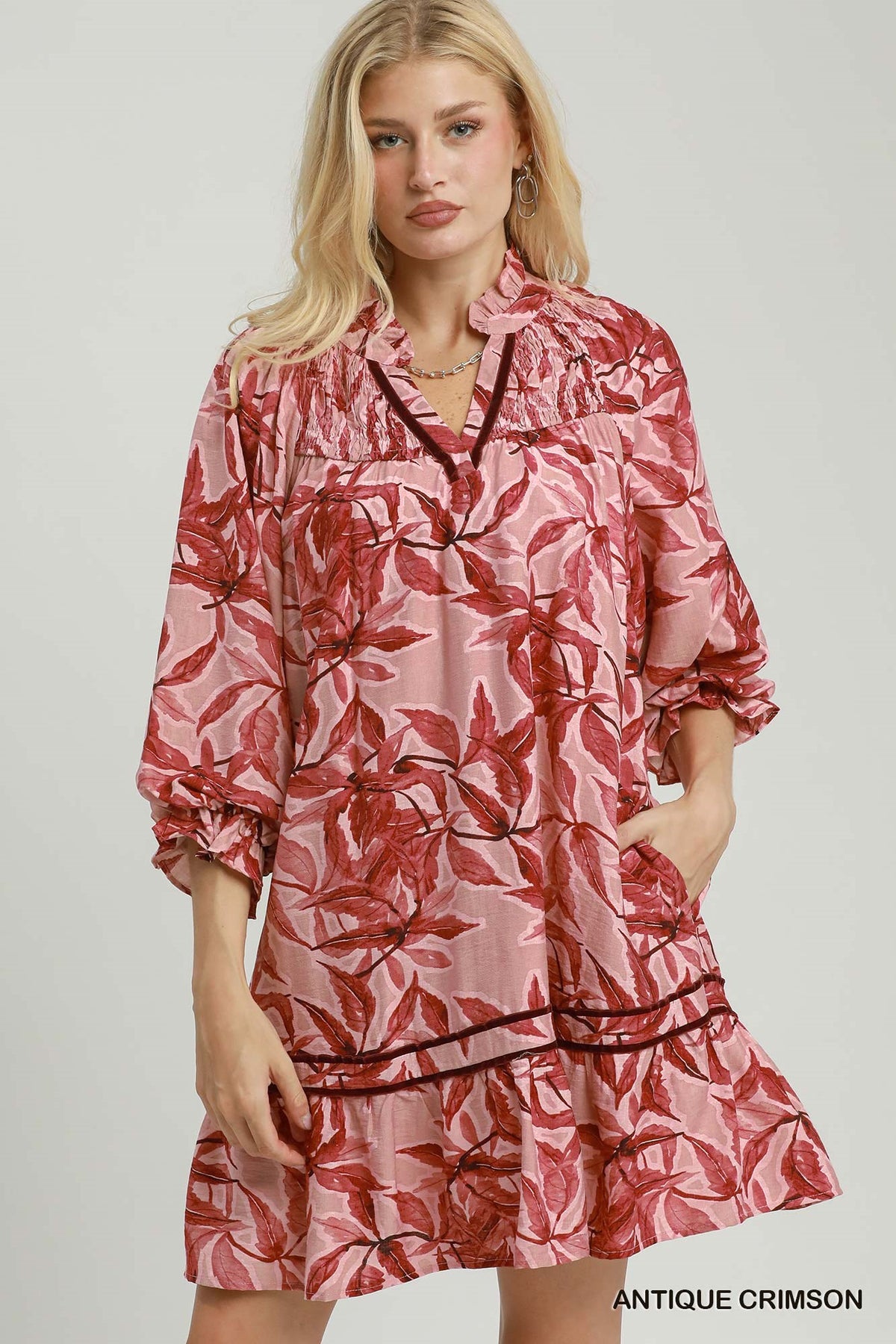 Karina Antique Crimson Floral Tiered Dress