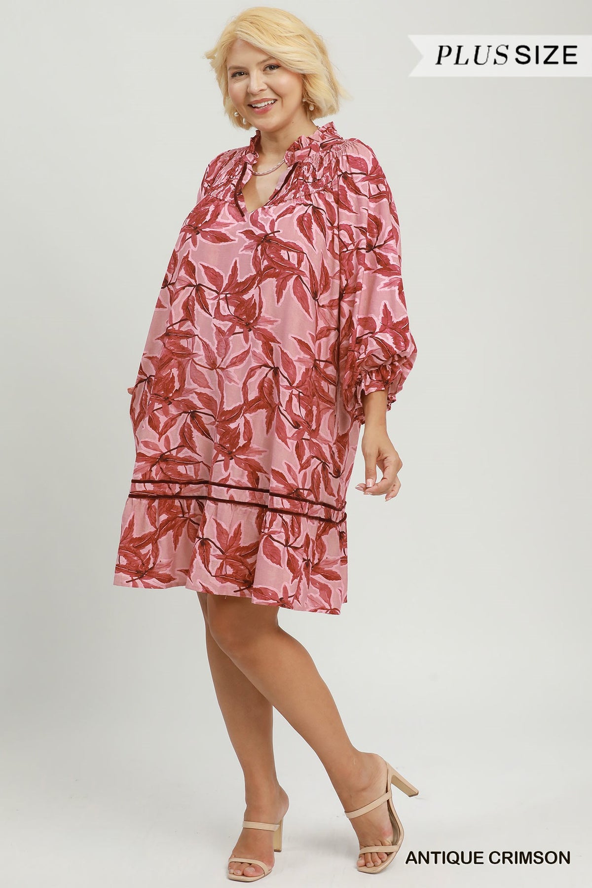 Curvy Karina Antique Crimson Floral Tiered Dress