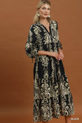 Julia Black Printed Midi Dress