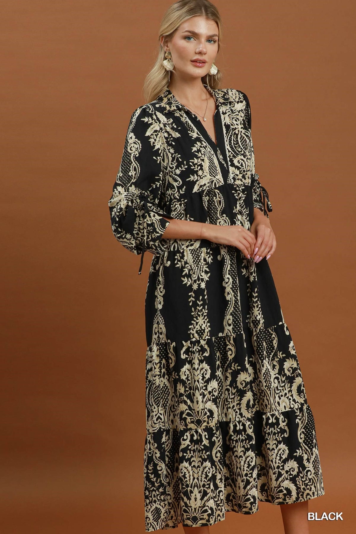 Julia Black Printed Midi Dress